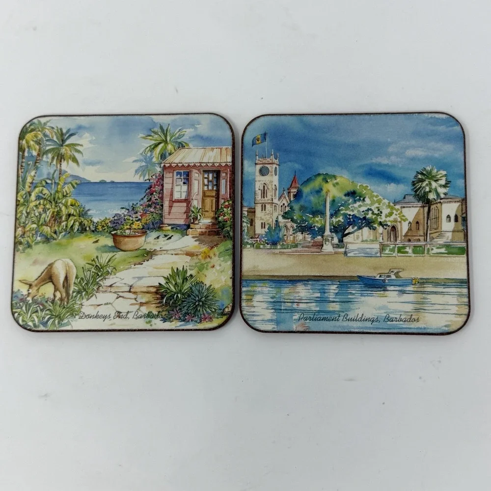 Vintage Pimpernel  Barbados Scenery Drink Coasters Set of 6 Cork Backed England